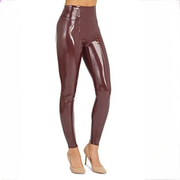 Spanx Faux Patent Leather Leggings XS Ruby High Rise Waist Shaping - Picture 2 of 14